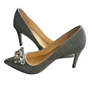 Neiman Marcus Silver Glitter
Rhinestone Embellished Pointed Toe
Heels  Sz 5.5